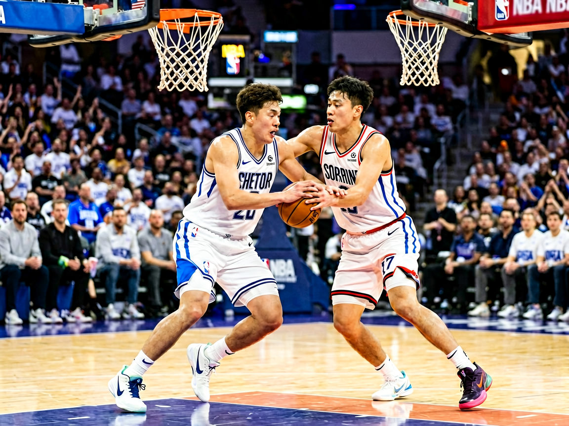 NBA篮球比赛中球员激烈对抗的赛场画面